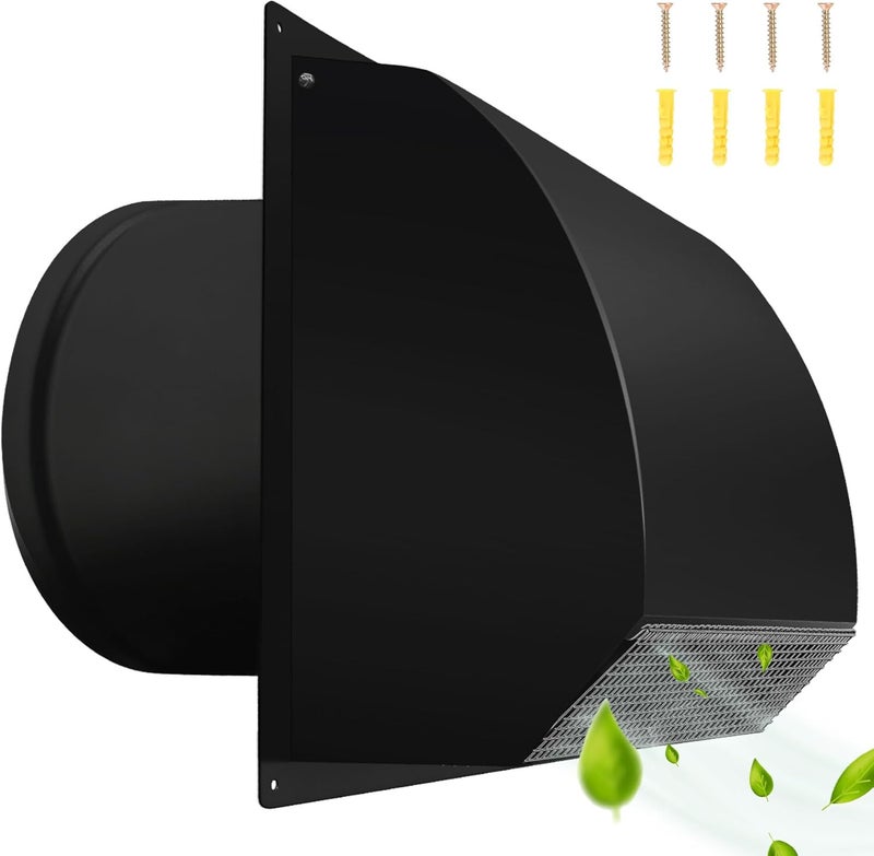 Sidasu 10 inch Steel Hooded Wall Vent with Screen,Arc-Shaped Wall Vent for Ventilation and Exhaust,Suit for Residential Housing and Industrial Facilities,Black - Image 1